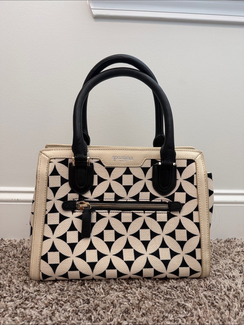 Spartina 449 Black & Cream Geometric Satchel